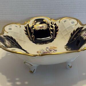 Reichenbach Echt Kobalt Blue Serving Large Footed Bowl Vintage Germany Gold